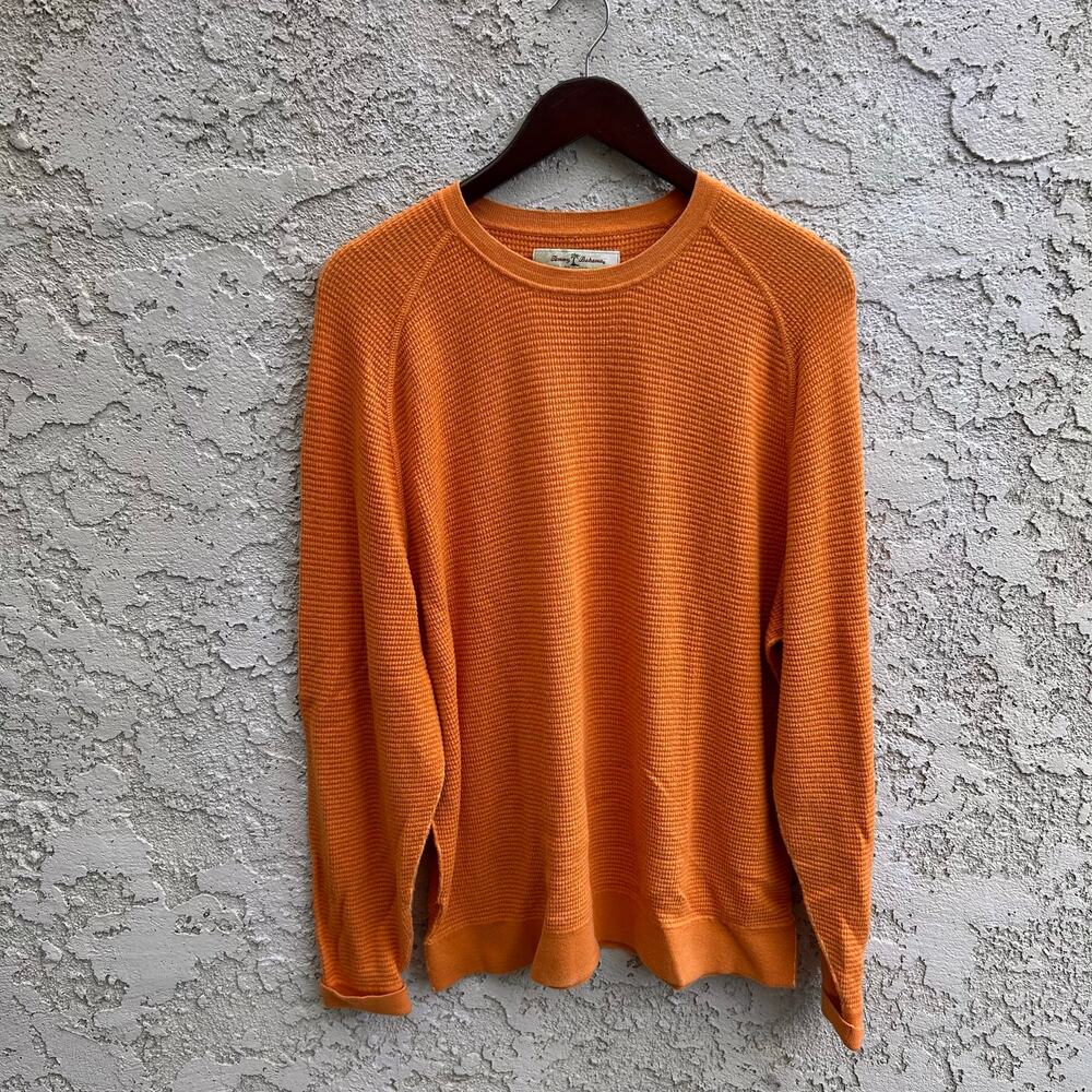 Tommy Bahama Orange Cotton Cashmere Waffle Knit Sweater Size Large